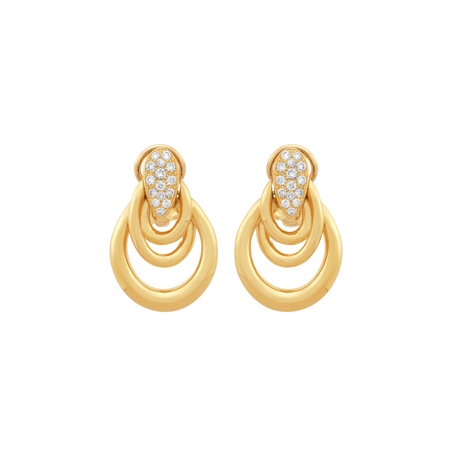 Sabel Collection Yellow Gold Graduated Oval Earrings with Diamonds